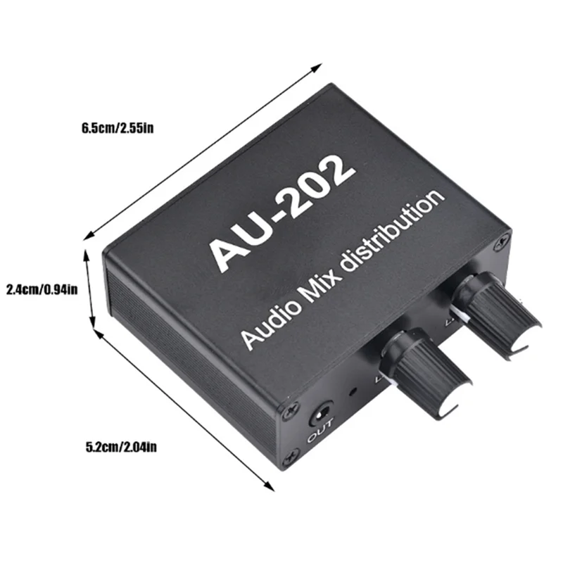 AU-202 2 Input 2 Output Stereo Mixer Audio Distributor for Headphone External Power AMP Volume Alone Control