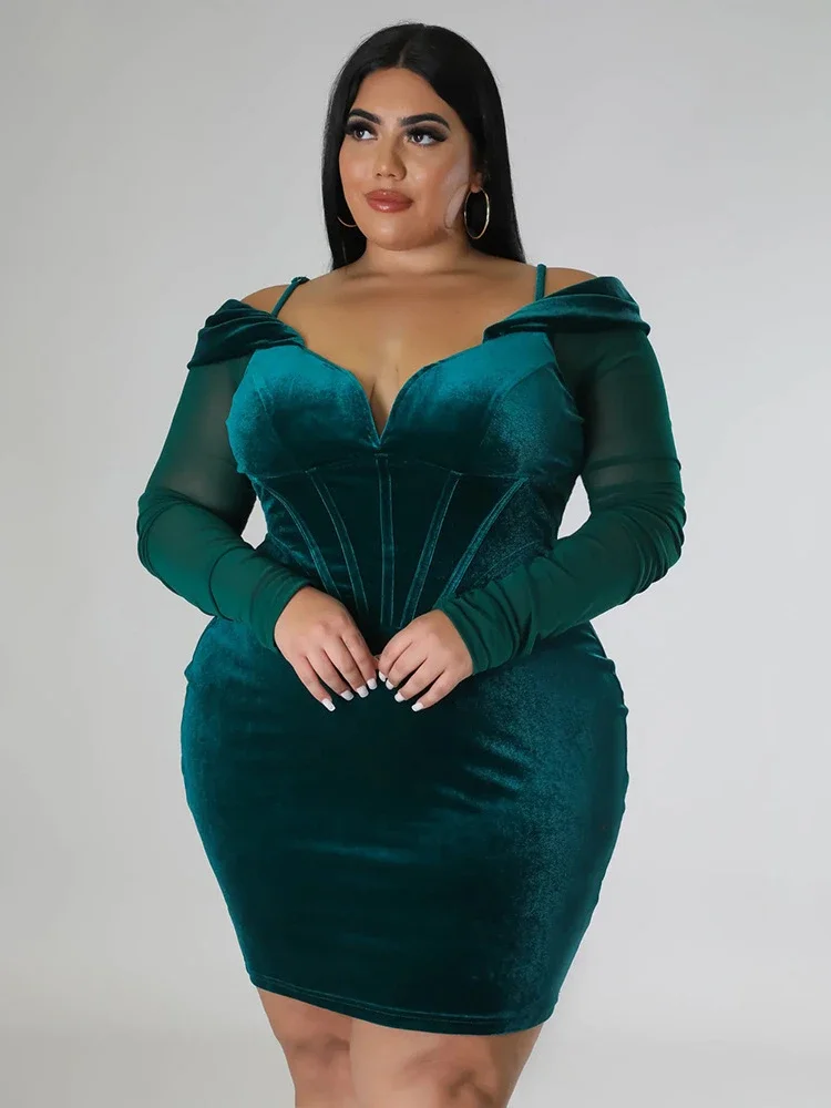 Gołe sukienka na ramiona dla kobiet z dekoltem w szpic z gazy patchworkowa z długimi rękawami eleganckie modne seksowne wieczorowe imprezy Plus Size Vestidos