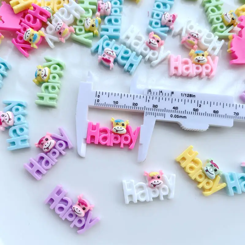 20 pieces of happy calf font resin crafts diy decorative scrapbook kawaii flatback embellishments mobile phone flat back
