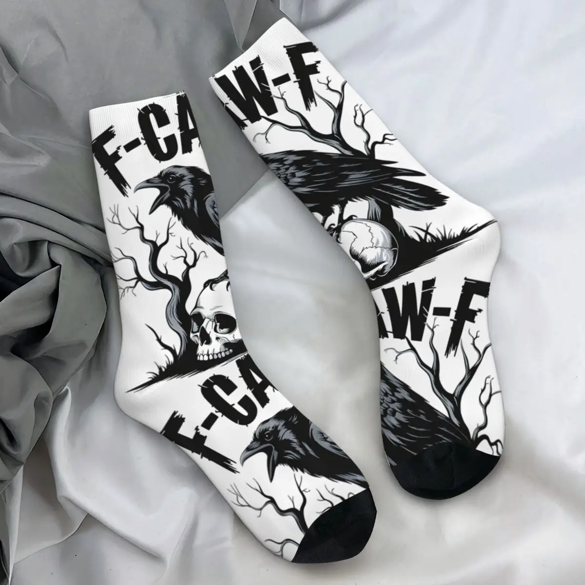 

F-Caw-F Funny Raven Gothic Crow Black Bird Socks Gothic Stockings Men Medium Soft Cycling Socks Winter Design Anti Skid Socks
