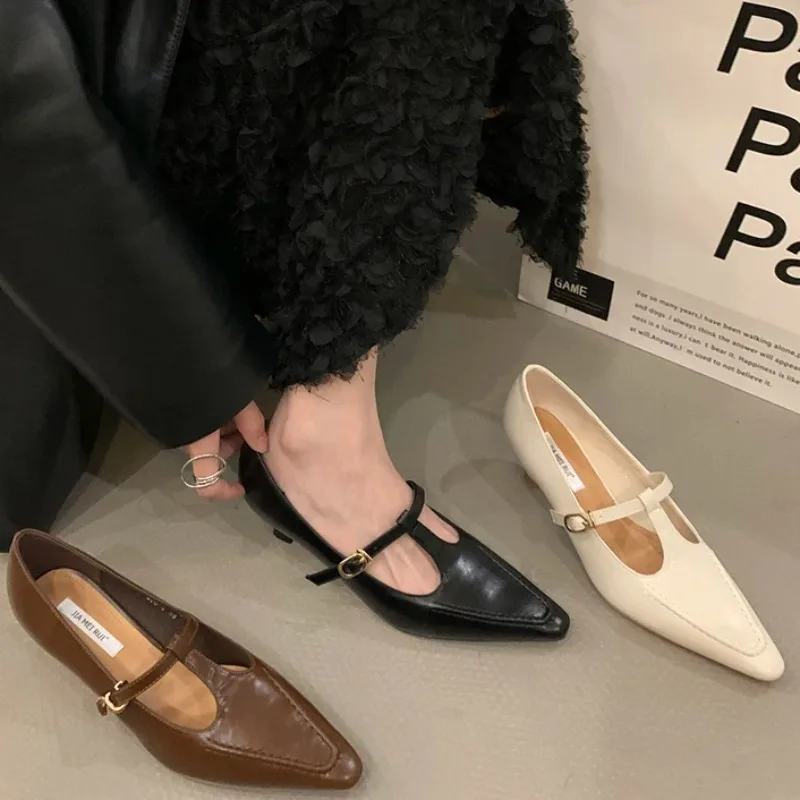 

Designer Low Heel Women Mary Jane Shoes Fashion Shallow Pointed Toe Shoes 2025 Spring Ladies Elegant Party Dress Shoes