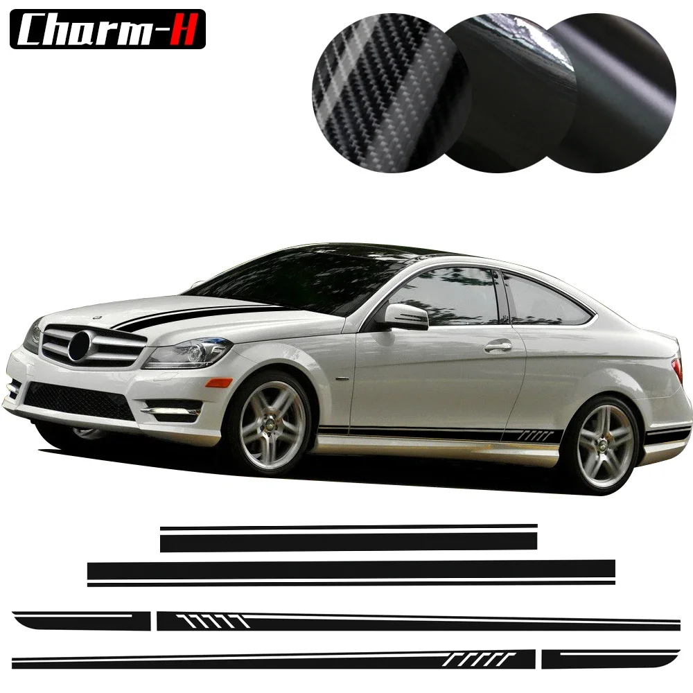 507 Style Side Skirt Stripes Sticker Hood Roof Rear kit for Mercedes Benz C Class W204 Coupe Sedan C63 AMG Stickers Accessories