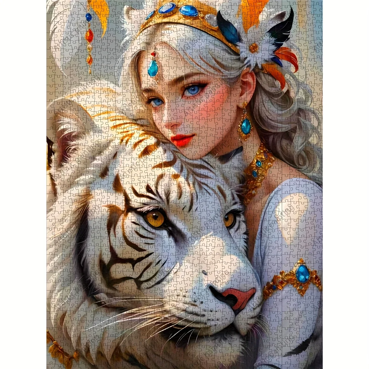 白虎を持つプリンセス アート ジグソーパズル 大人向け ファンタジー テーマ 知的ゲーム ホームレジャー 装飾パズル おもちゃ