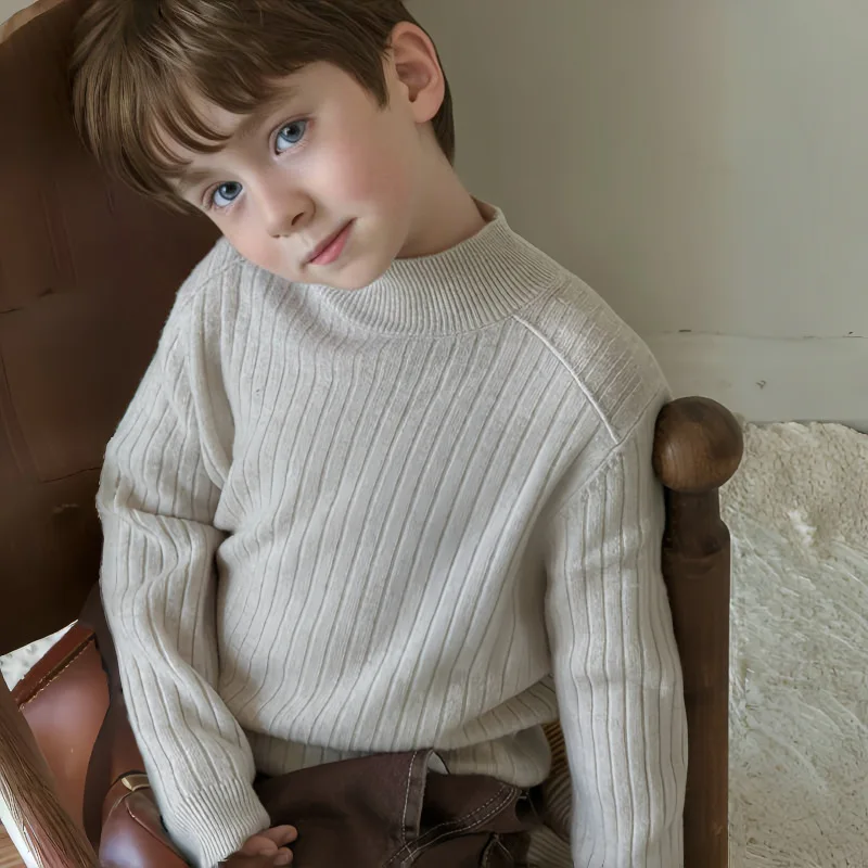 Children's Sweater Autumn and Winter New Semi-turtleneck Sweater Solid Color Pullover Knitted Sweater