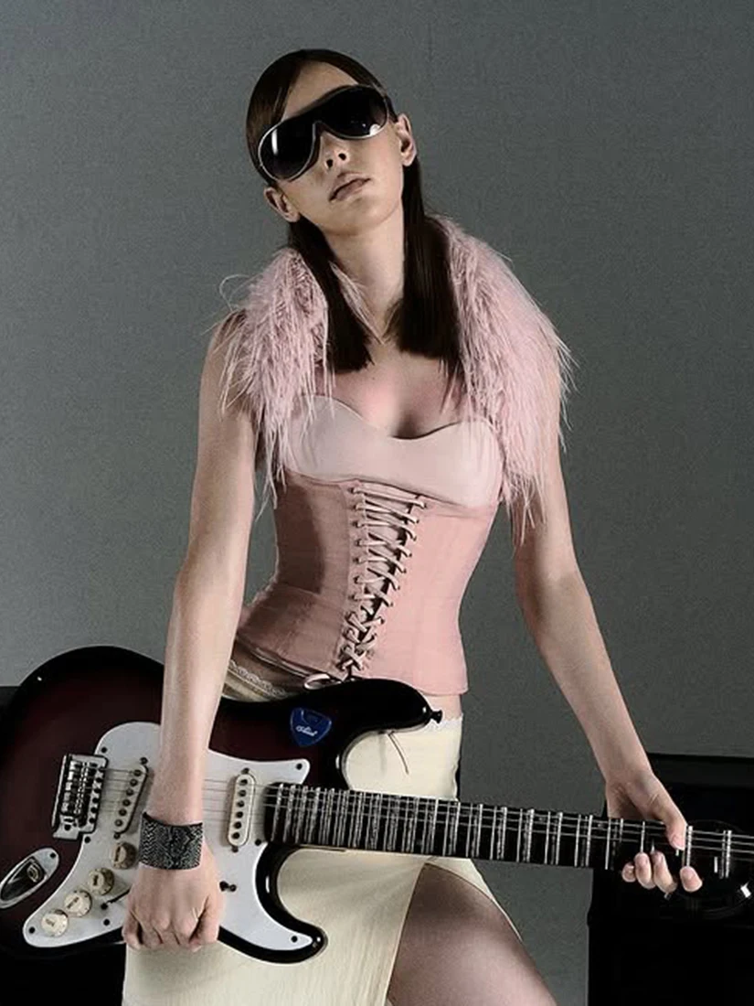 

Крутой дизайн Ro Chi с запахом, меховой воротник, женский облегающий жилет, модный сексуальный бандажный топ на бретельках, смесь полиэстера и спандекса