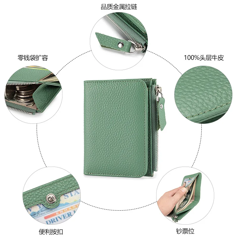 Western RFID Blocking Cowhide Leather Women Wallet Large Capacity Card Holder Short Purse for Ladies