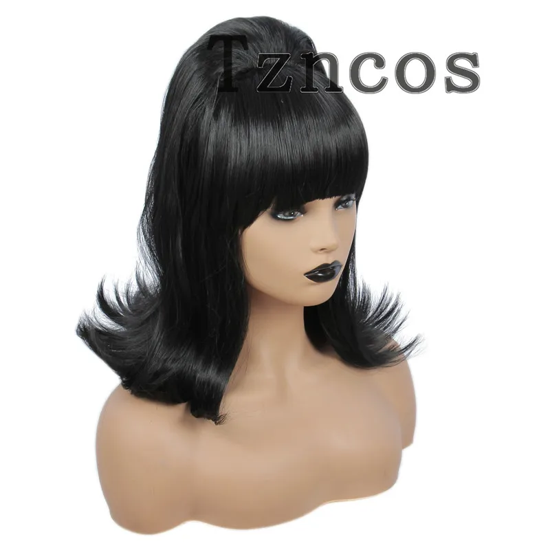 Tzncos 70s 80s Women Housewife Beehive Costume Wigs Wife Short Black Hair