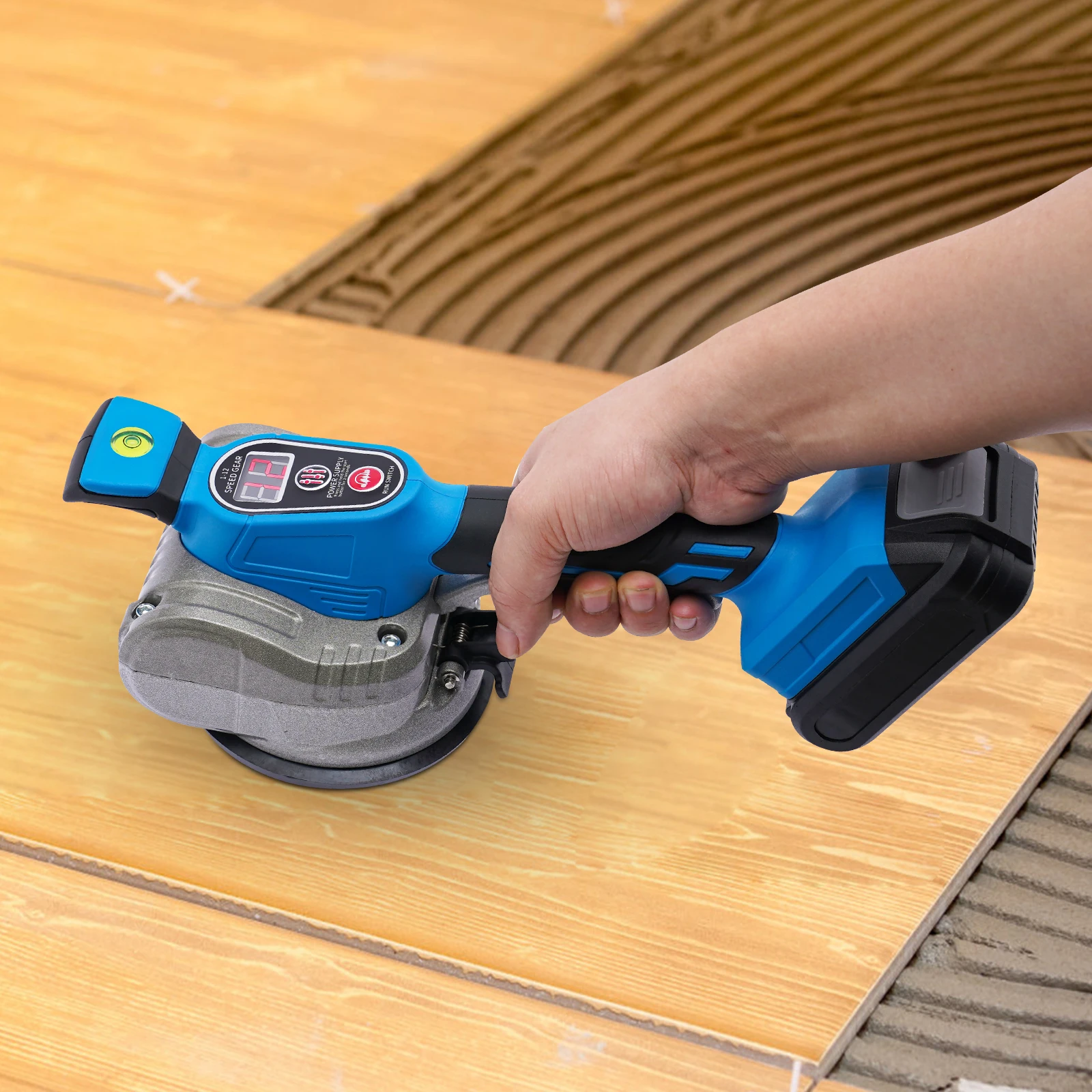 أداة تركيب آلة اهتزاز البلاط 21 فولت، كوب شفط البلاط + شاحن وصندوق تخزين