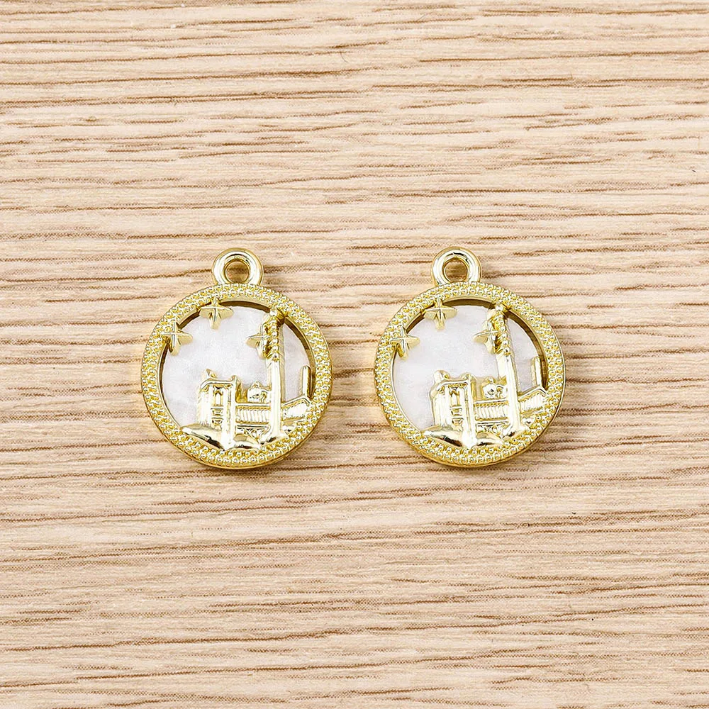 Tusember 5 Stück vergoldeter quadratischer Anhänger für Halsketten, runde Naturmuschel-Charms, DIY-Bastelzubehör für handgefertigten Schmuck – Detail 1