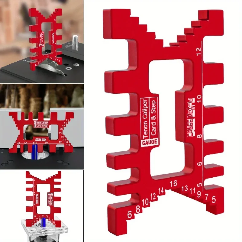 Precision Tenon Gaps Gauge Aluminum Dovetail Jig Metric&Inch Measuring Tool Woodworking Tenon Caliper Table Saw Depth Gauge