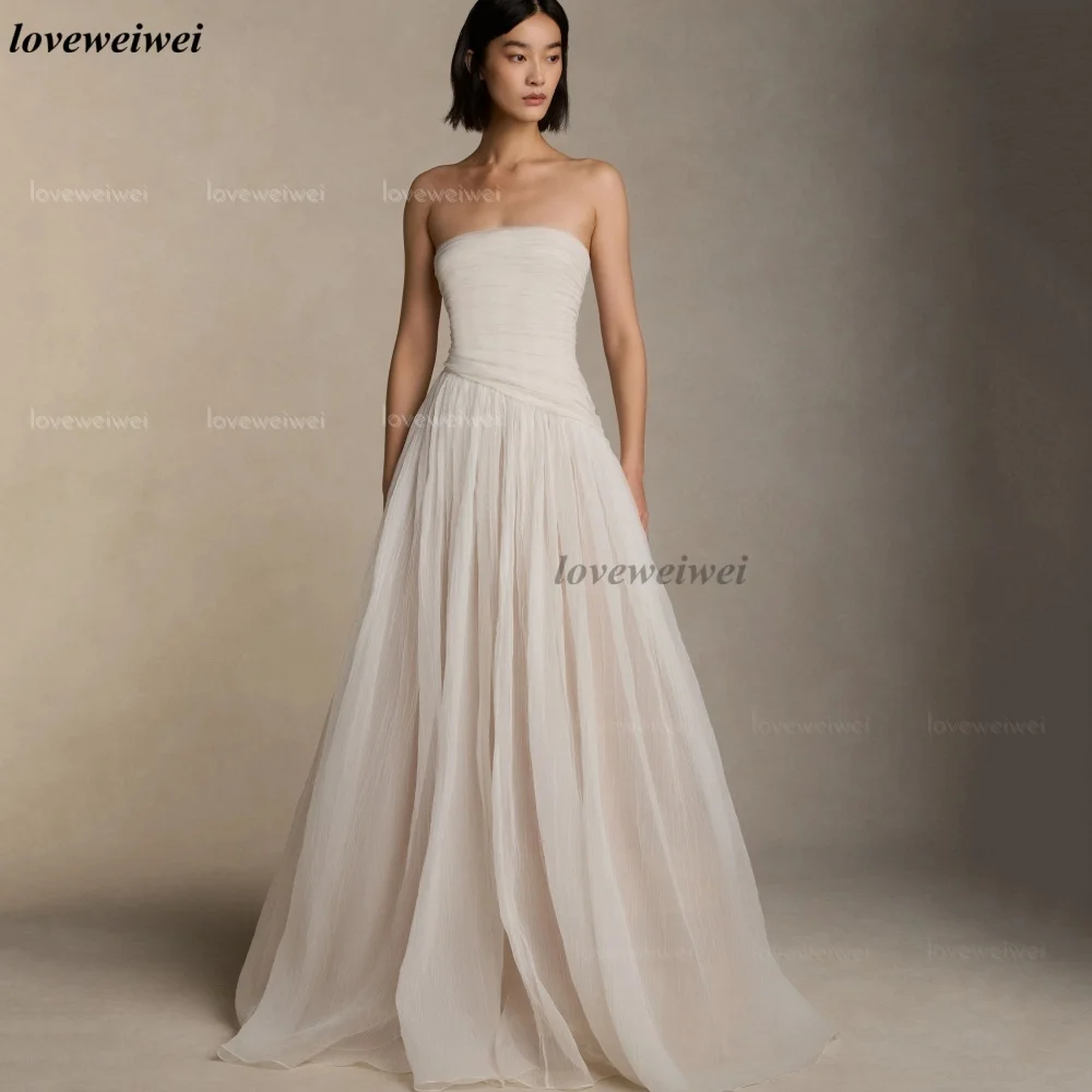Strapless Simple Wedding Dress Customized A Line Tulle Modern Bride Dresses Bridal Gowns New Vestidos De Novia