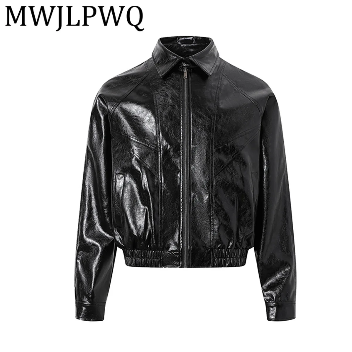 

MWJLPWQ American Style Leather Structure Motorcycle Jacket Men's Lapel Spliced Handsome Long Sleeve Short Tops Trendy New 21328