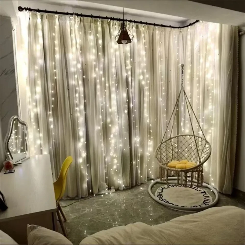 6/3 متر LED عيد الميلاد الجنية سلسلة أضواء التحكم عن بعد USB السنة الجديدة الستار مصباح عطلة الزفاف الديكور لنافذة غرفة المنزل