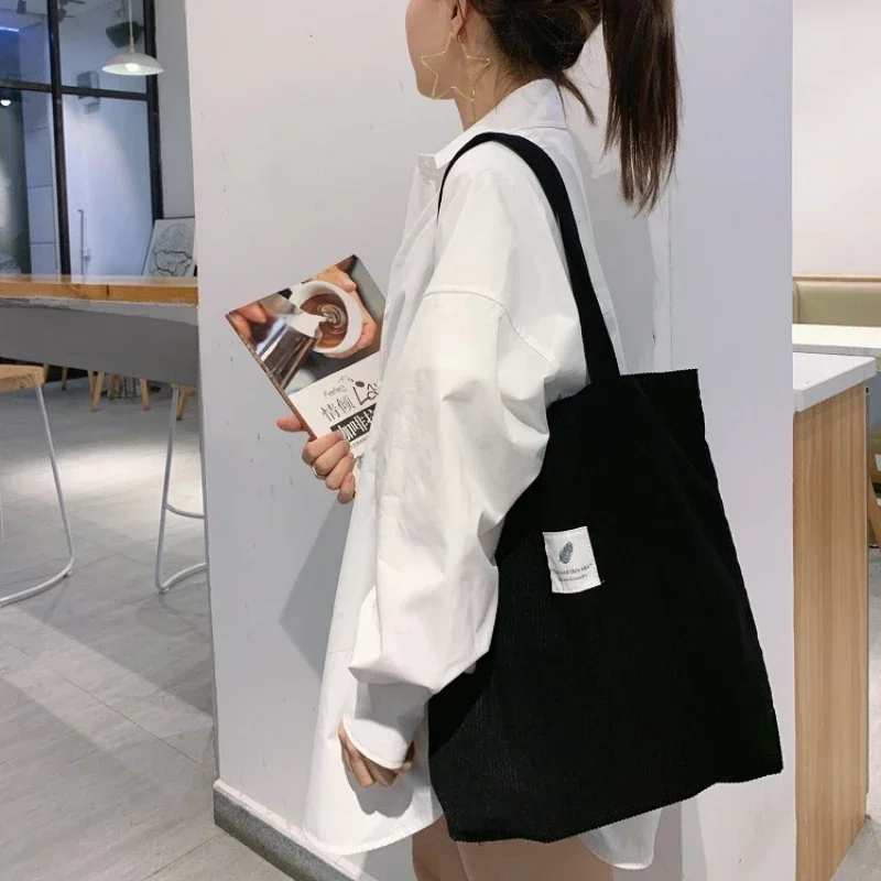 Corduroy Bag Handbags for Women Shoulder Bags Female Soft Solid Color Storage Reusable Girls Large Capacity Shopper Totes Bag