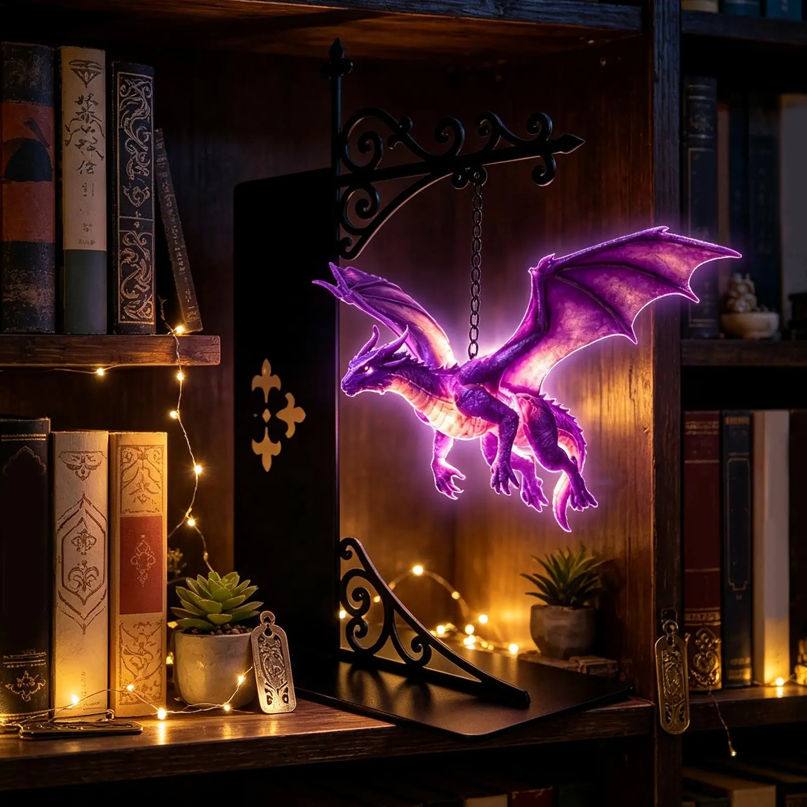 Portable Bookcase Library Lights Bookshelf Lantern Warm LED Vintage Floating Dragon For Desk Bedroom Study Room Fantasy