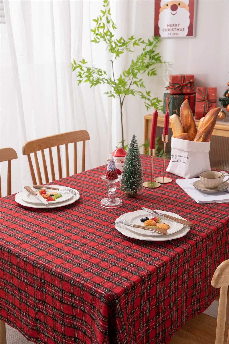 Weihnachtsdekoration, runde Tischdecke, karierte Tischdecke für Neujahr, Familientreffen, Restaurant, Party, Abendessen, Heimdekoration – Detail 28