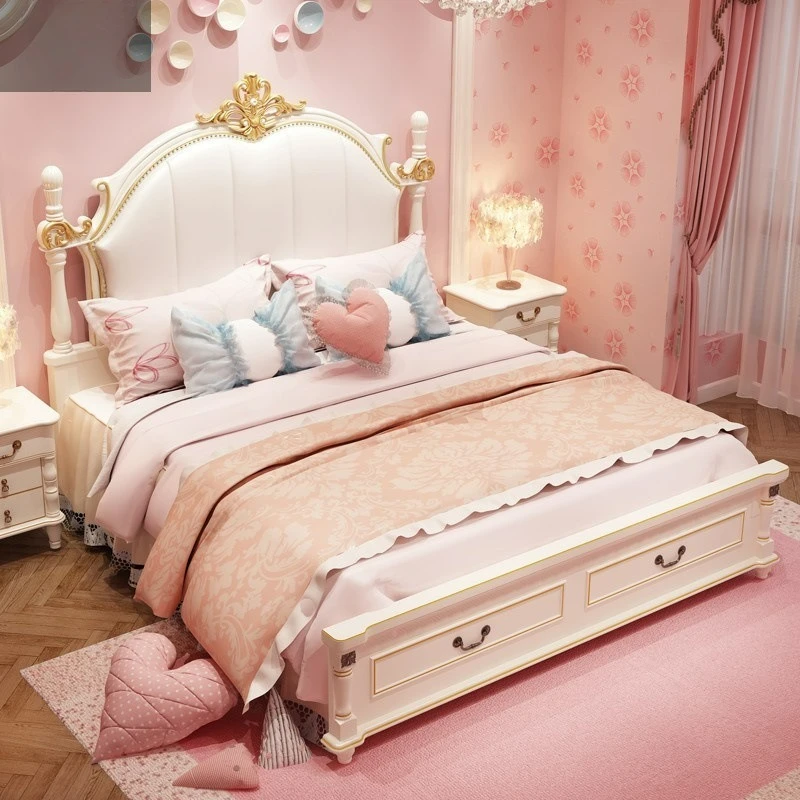 

Simple European Room Furniture Set Combination American Style Master Bedroom Modern Children Princess Bed Girl