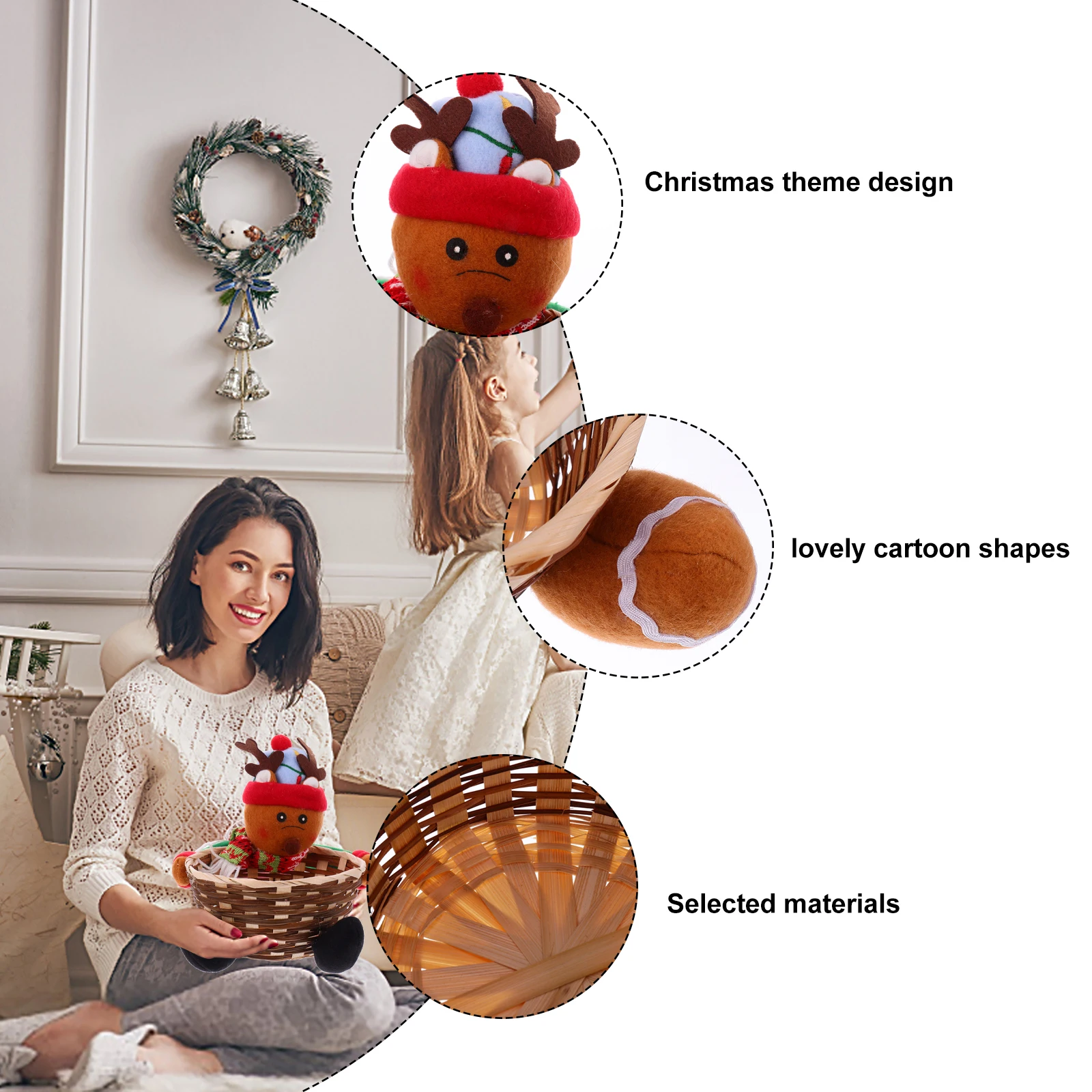 

2Pcs C Basket Bamboo Xmas Decor Gift Container Festive Xmas Gift Basket nament Christmas Party Storage Holiday Windchime