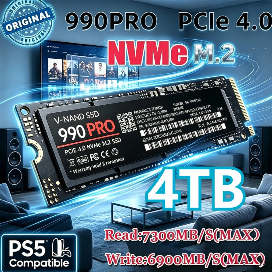 NVMe 990 PRO M.2 2280 SSD PCIe 4.0 7300MB/s max read 500GB 1TB 2TB 4TB internal drive for PS5 gaming laptops desktops low power
