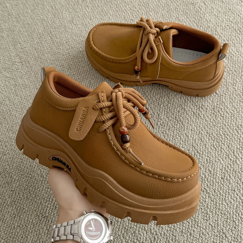 Men's Shoes 2027 Autumn New Style High-heel Thick-soled Loafers Durable and Retro Casual Shoes Everyday Street Trend Sneakers