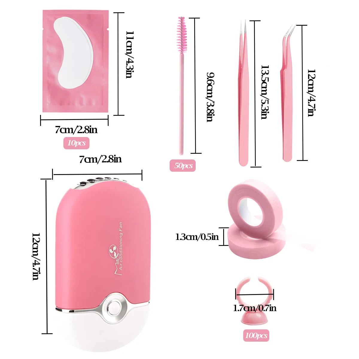 6-in-1-Zubehör für Wimpernverlängerung, Wimpernverlängerungsset, USB-Klimaanlage, Gebläse, Silikon-Pad unter den Augen, Gel-Pads, Mini-Make-up-Set