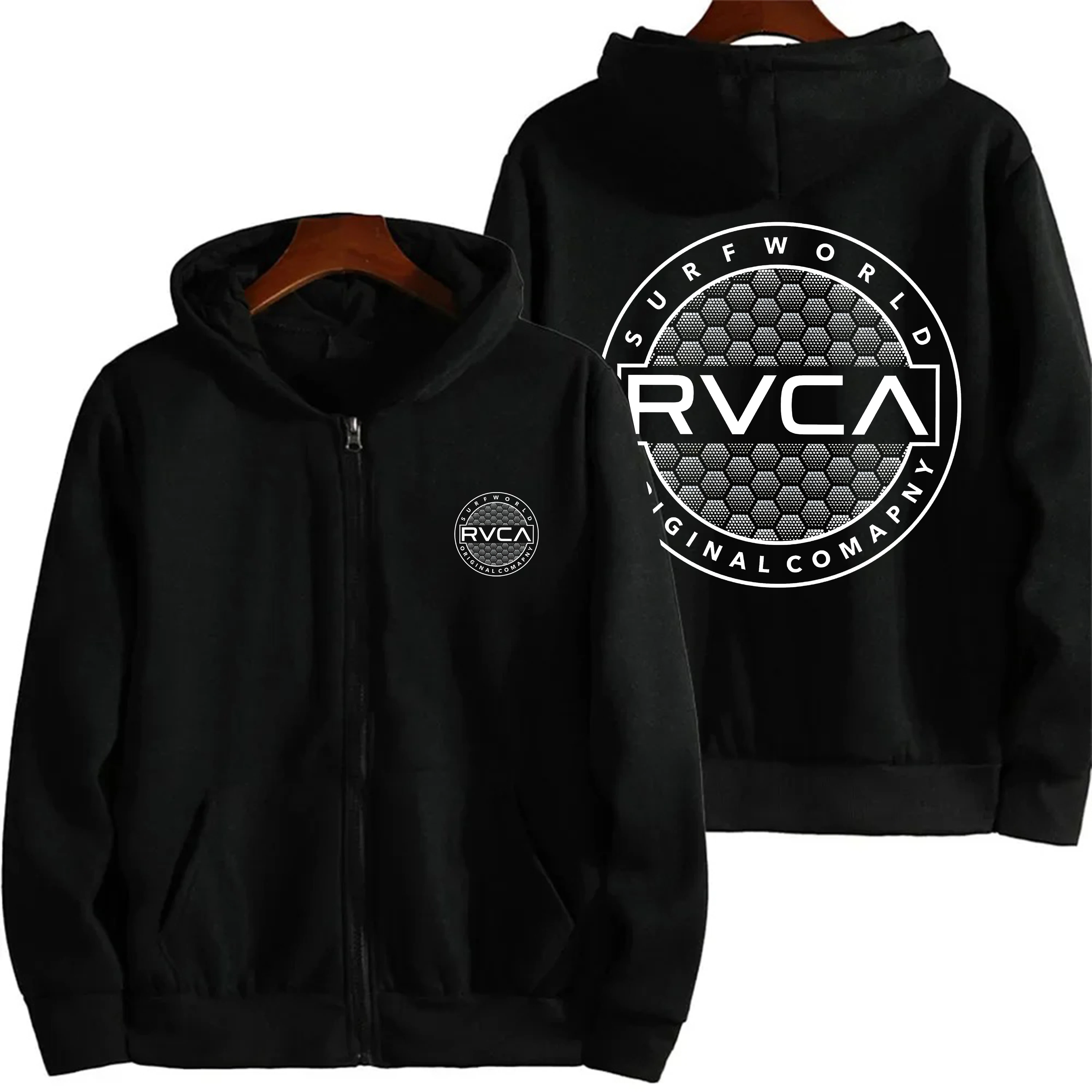 Moletom com Zíper RVCA para Homens e Mulheres, Jaqueta Casual de Plush, Estilo de Rua para Casais, Moletom de Manga Longa com Zíper, Roupas para Ativi