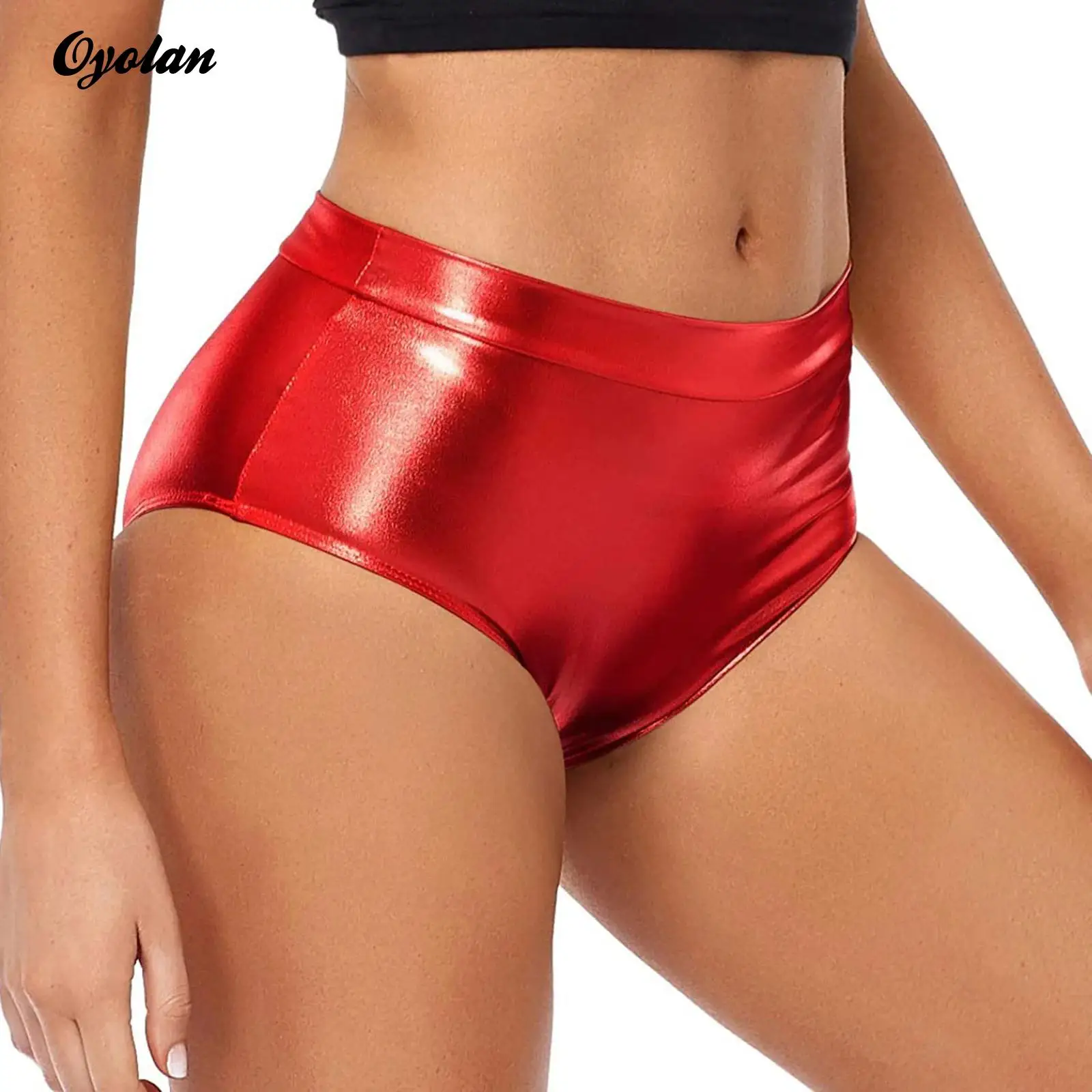 Rave Booty Shorts for Women Metallic Shiny Bottoms Gymnastics Club Shorts Music Festival Rave Party Bottoms for Pole Dancing