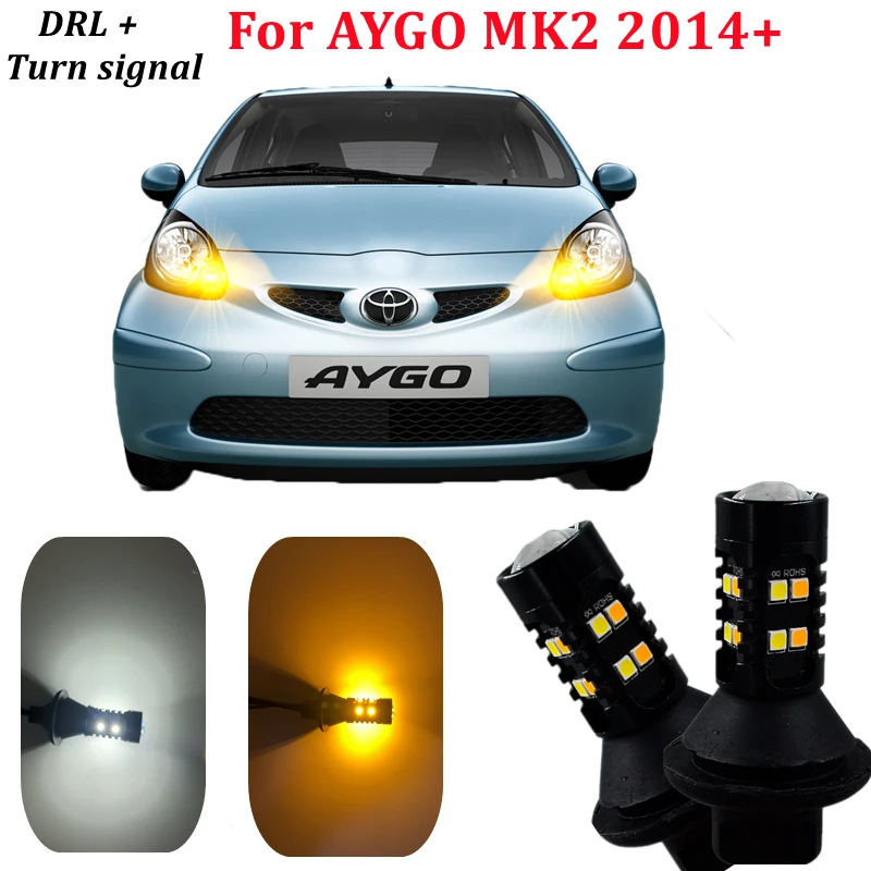 

Автомобильные дневные ходовые огни DRL с указателем поворота, светодиодные лампы для Toyota Aygo MK2 2014 + P21W PY21W BAU15S, автомобильные аксессуары