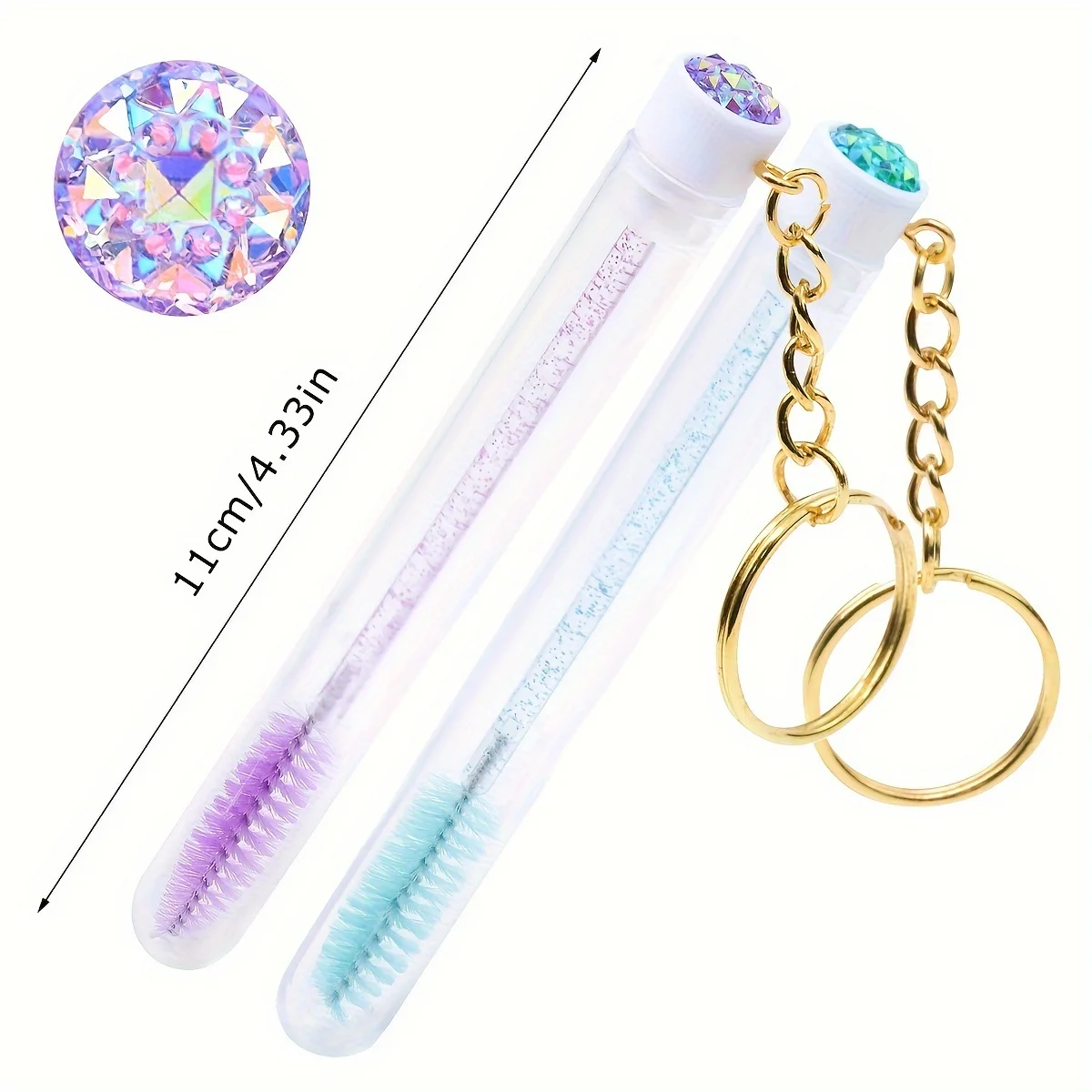 2 szt. Kryształowe szczoteczki do rzęs z błyszczącymi diamentami, probówka z breloczkiem, błyszcząca szczoteczka do przedłużania rzęs, szczoteczka do brwi