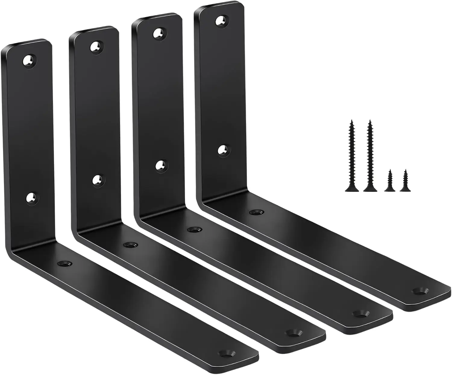 

4 Pack Black Iron Shelf Brackets, 6"x4"x1.5", 5mm Thick with Screws for Floating Shelves