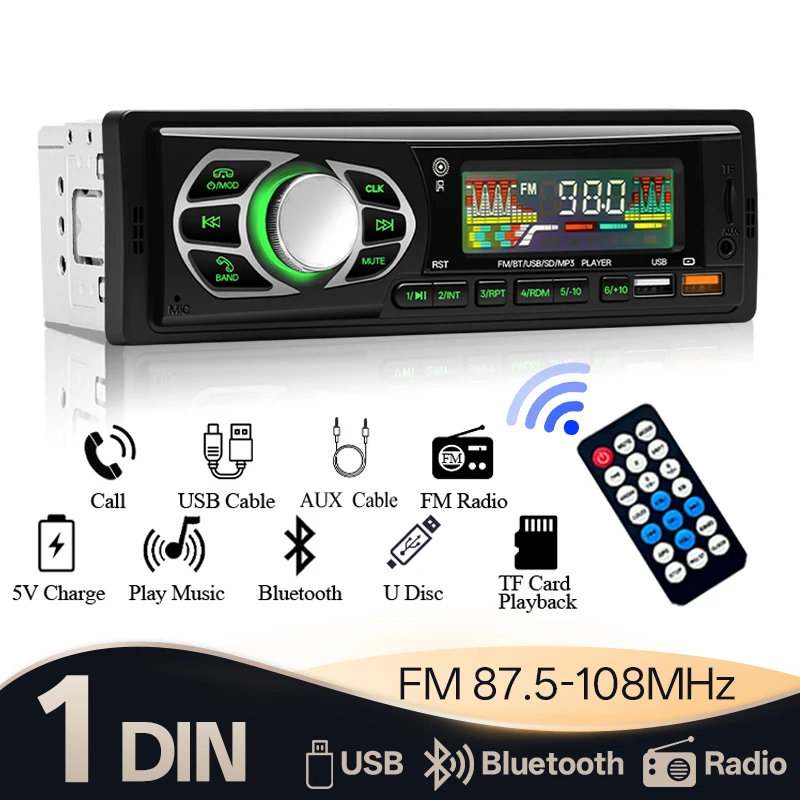 

Hippcron 1din Автомобильный стерео радио аудио Bluetooth MP3-плеер FM-приемник 12 В ISO Поддержка питания Зарядка телефона AUX/USB/TF-карта