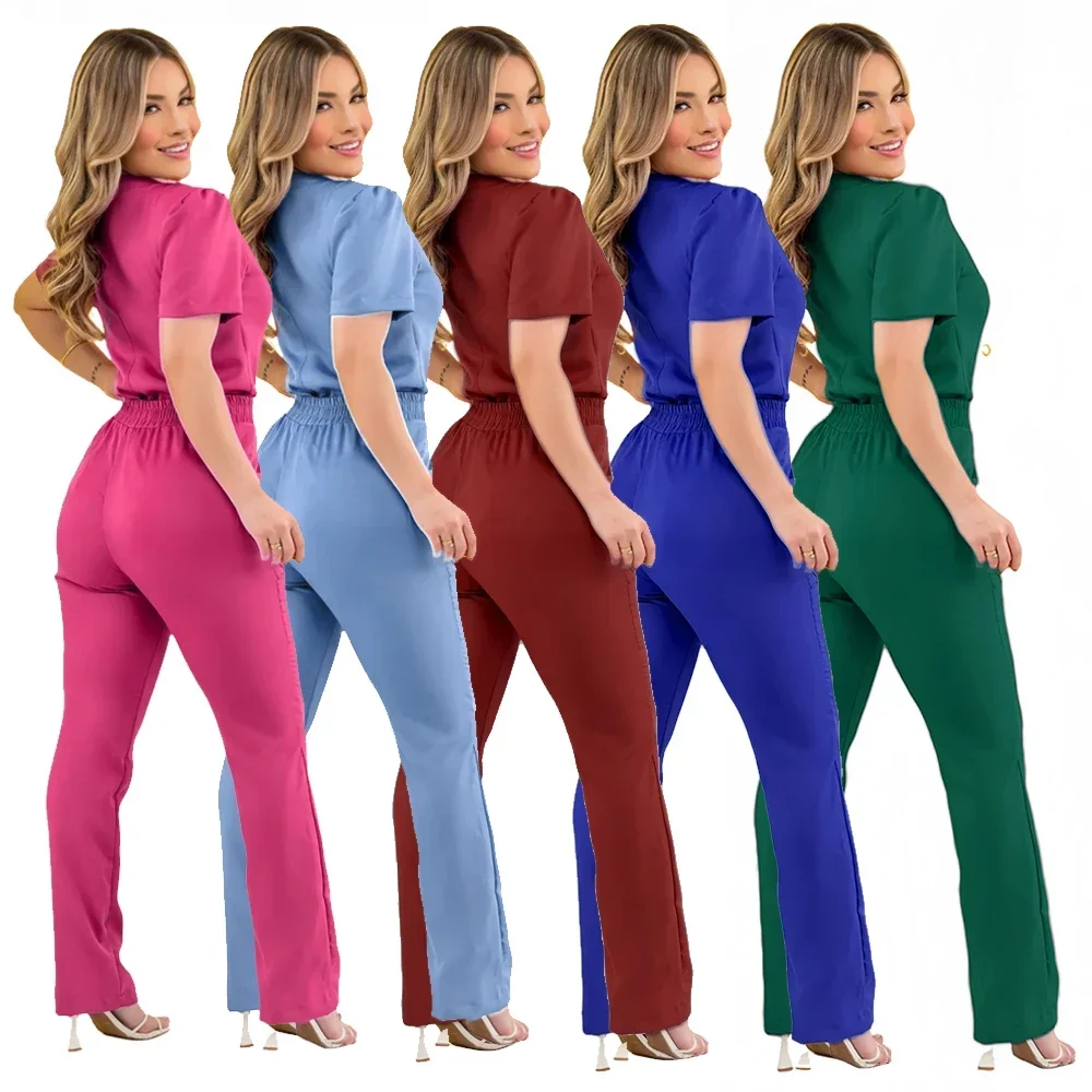 Slim Fit Women Medical Uniforms Nurses Accessories Doctors Scrubs Tops Pant Bow embroideryDental Clinic Beauty Salon WorkwearSet