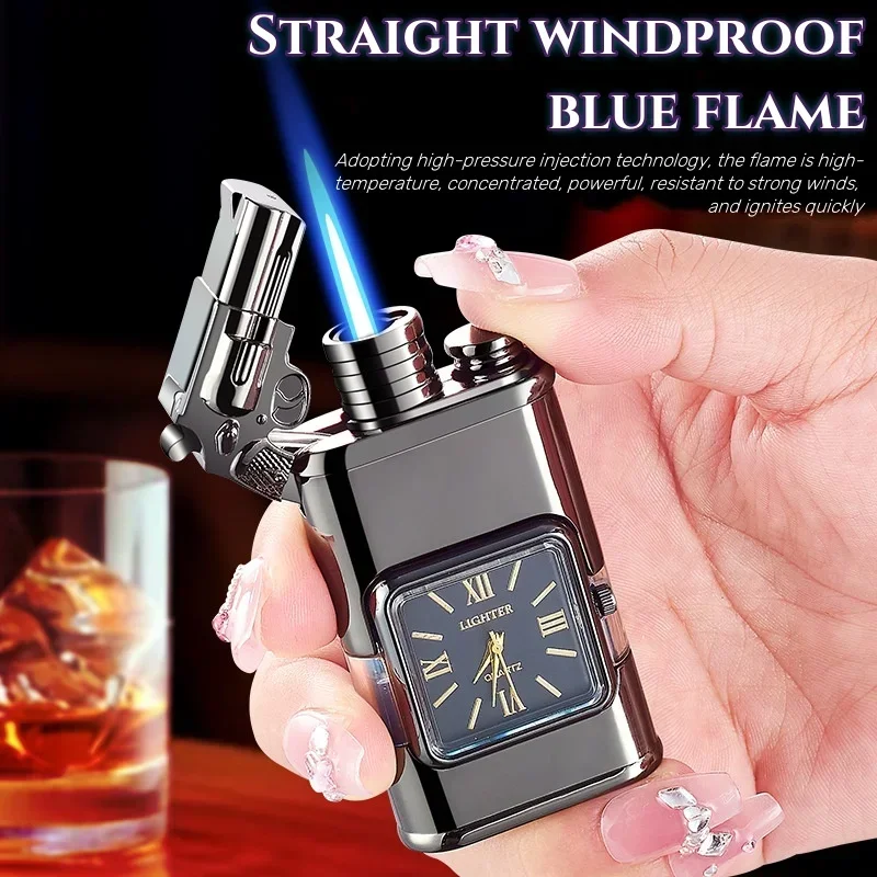 Hot selling Creative Double Flame Windproof Butane Gas Metal Lighter Camping Outdoor Portable Cigar Lighter Men\'s High end Gift