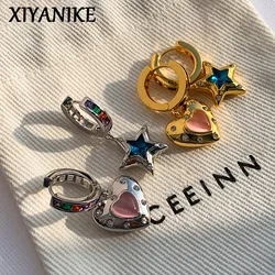 XIYANIKE Vintage Heart Star Zircon Drop Dangle Earrings For Women Girl Luxury Fashion New Jewelry Ladies Gift Party сережк