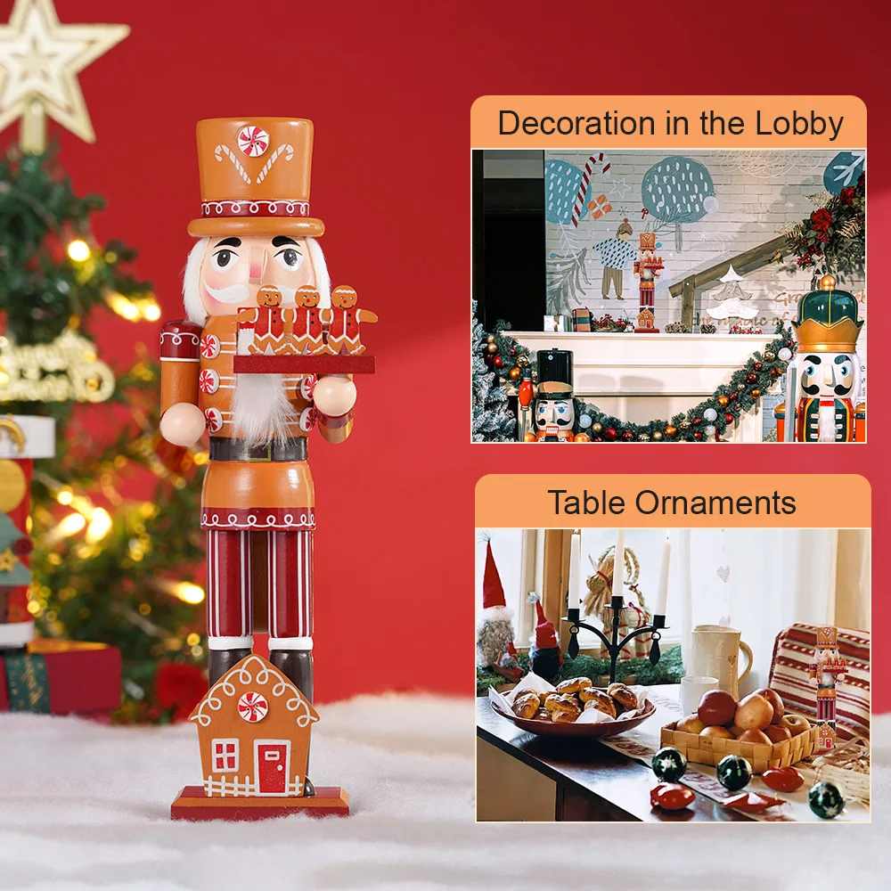 35cm Christmas Nutcracker Chef Series Wooden Nutcracker Ornament Gingerbread Man Soldier Handcraft Doll Home Desktop Decoration