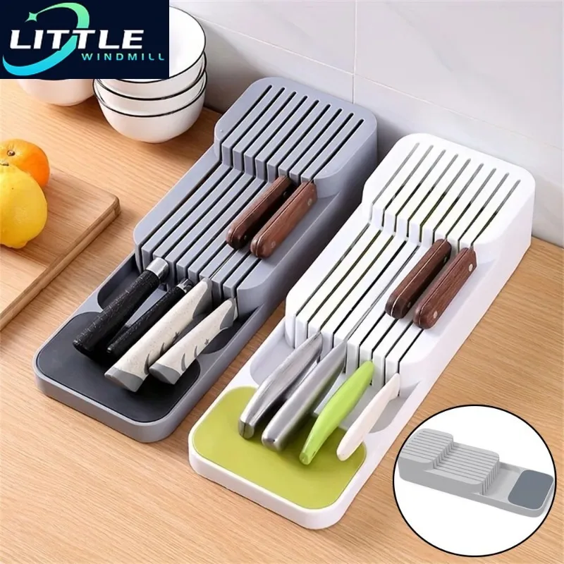 

Kitchen Drawer Cutlery Storage Tray Knife Holder Spoon Forks Tableware Organizer Container For Spice Bottles Knives Block Rack