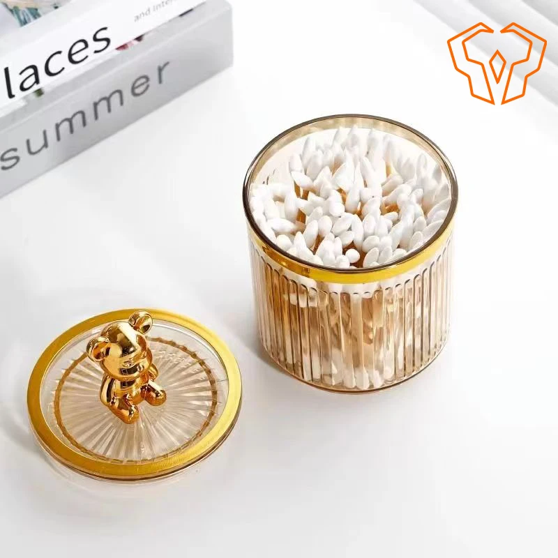 Cotton Swab Box Toothpick Box Home Use Cotton Pads Cosmetic Bear Cotton Swab Stick Storage Box Jar Storage Containers