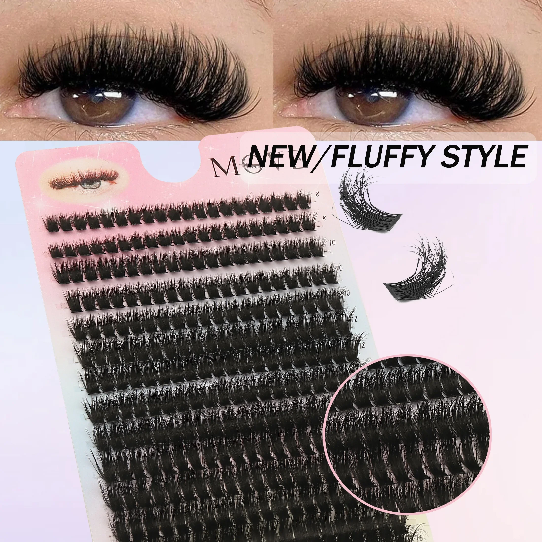 280PCS D Curl Individual Cluster Lashes 8-16mm Mixed Fluffy DIY Segmented Eyelash Extensions False Eyelashes for Eye Makeup