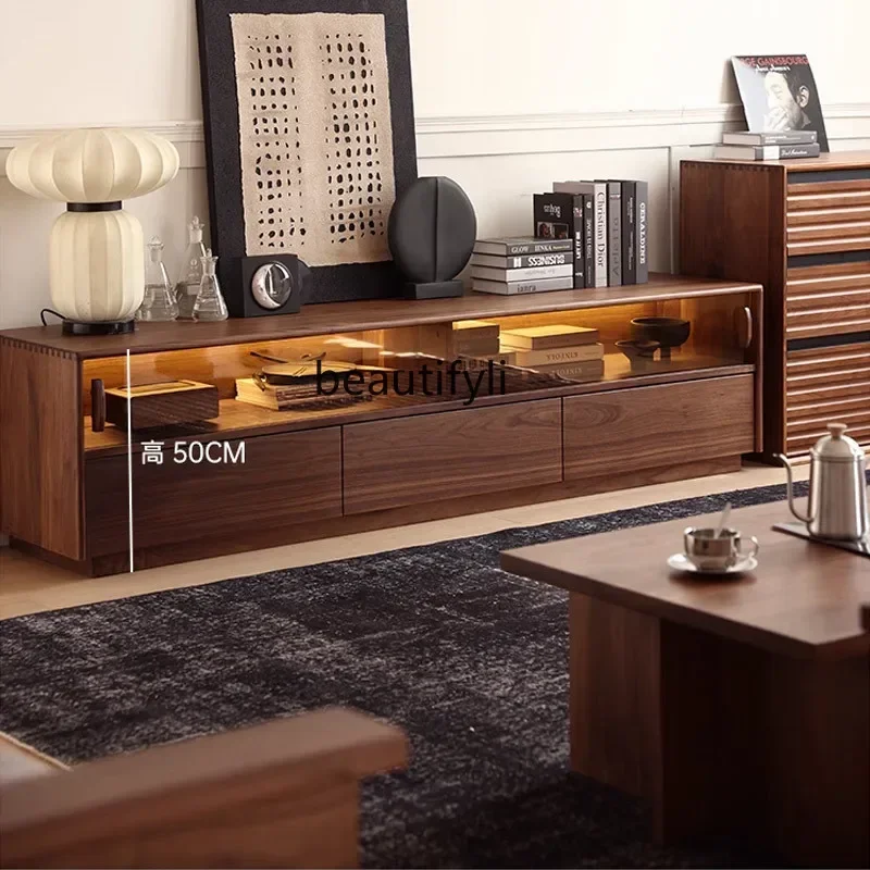 

K185 North America Black Walnut Solid Wood TV Cabinet Nordic Modern Minimalist Full Floor Cabinet Living Room Small Apartment