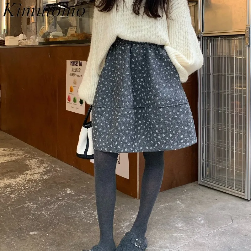 

Kimutomo юбки женские с цветочным принтом осень-зима мода с высокой талией винтажная эластичная элегантная милая мини-юбка женская повседневная