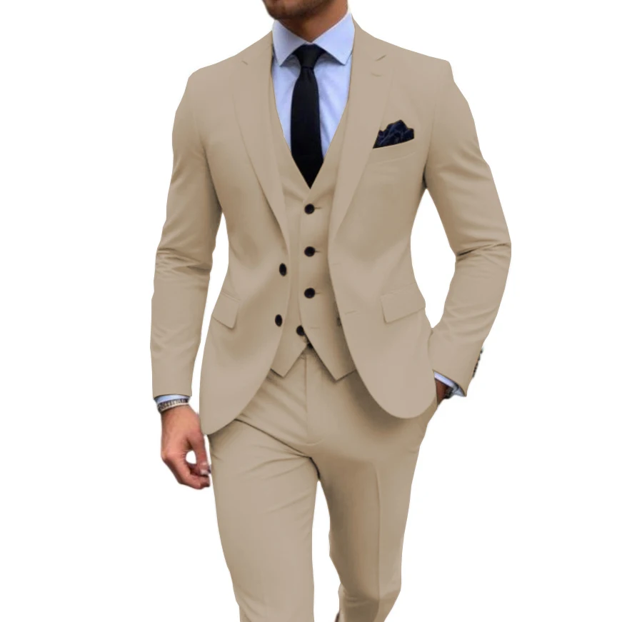 

Men's 3-Piece Tuxedo Suit Set High-Quality Blazer Vest And Pants Wedding Business Gentleman's Ensemble One Button