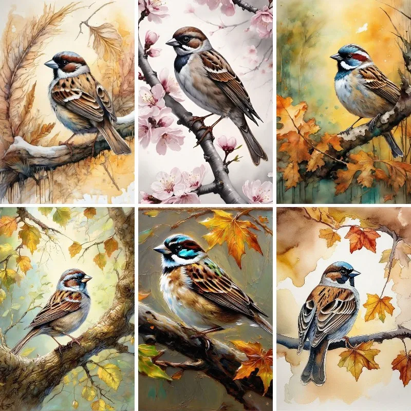 

DIY Diamond Painting Kits, Full Round, Mosaic Embroidery,Watercolour Sparrows,Lake Bird,Wall Art Picture, Room Decor