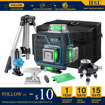 HSL 12 16 lines 3D 4D green laser level 360 self-leveling optical leveler 5200mAh 8H endurance construction tool building tripod