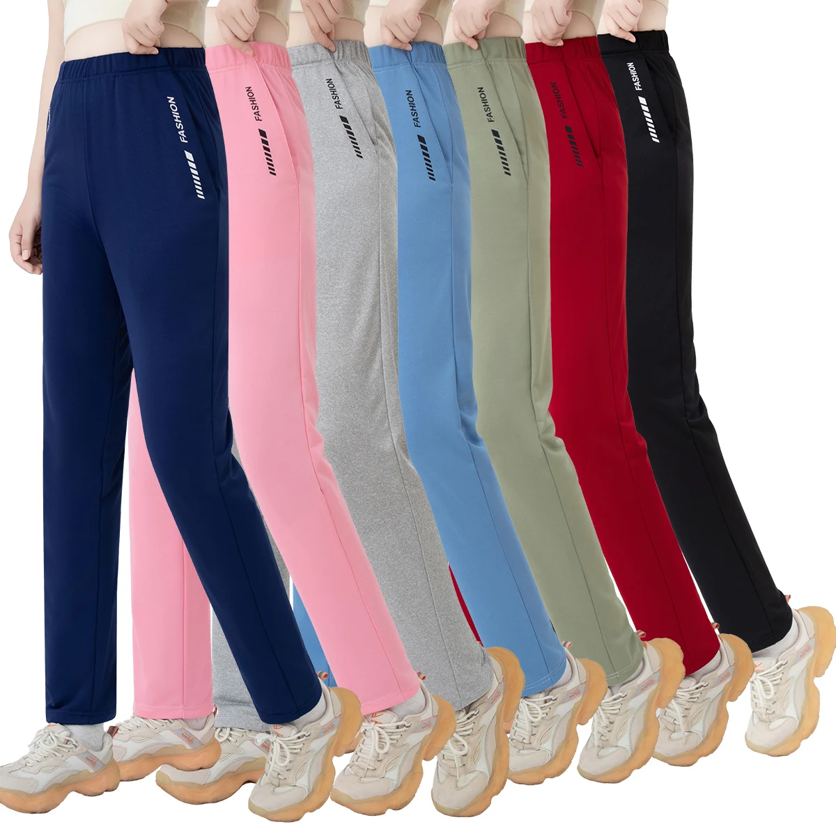 3Piece Set Of Women's Sports Pants With Multi-Color Letter Printed Pockets For Casual Daily Comfort And Straight Leg Pants Trend