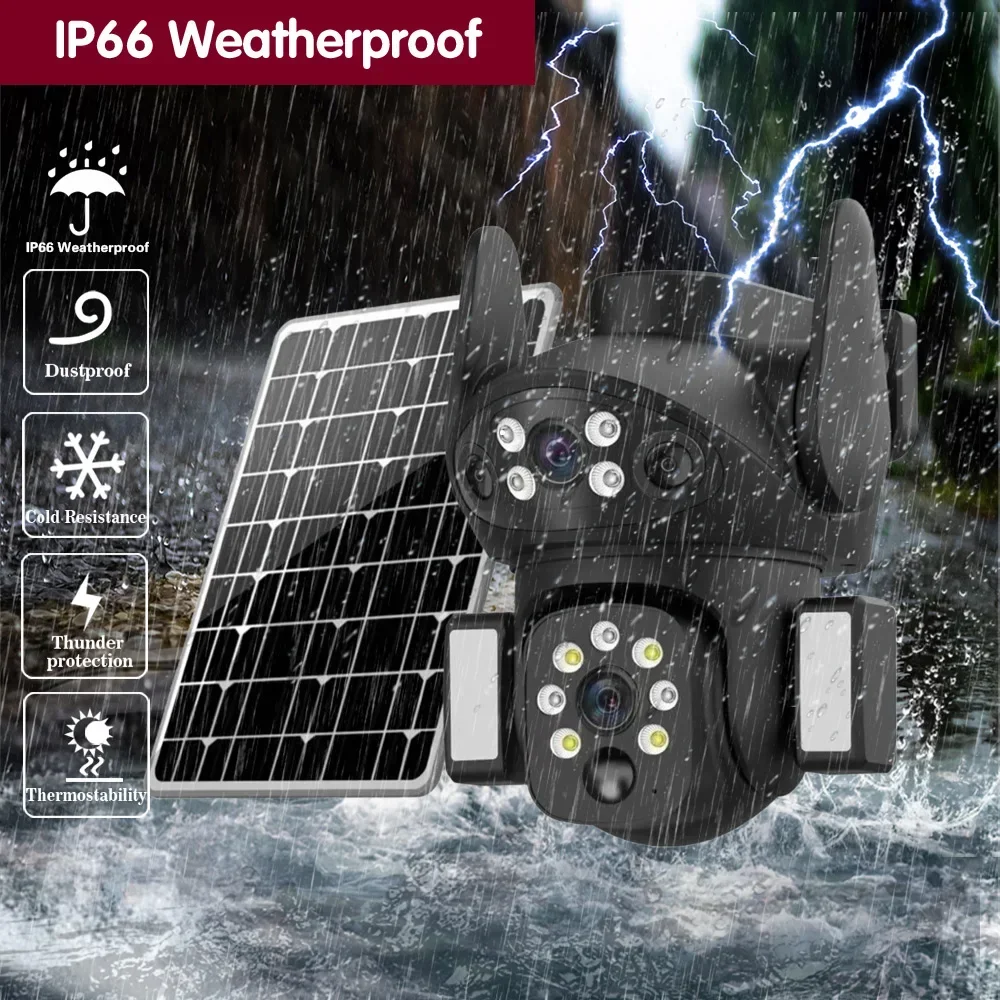 4K 8MP 4G SIM Card Solar Surveillance Camera PIR Motion Detection Outdoor PTZ Security IP Camera Color 50M Night Vision V380 Pro