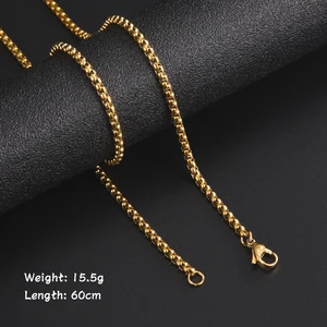 Stainless steel box chain skill for men, black, golden color, link chains, basic punk jewelry, wholesale, fashion, 60cm 8 Main Wholesale Sales - №1