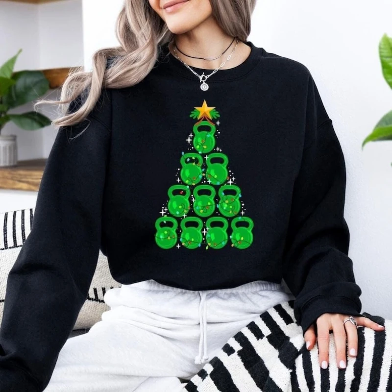 

Гиря, толстовка с рождественской елкой, рождественская толстовка для тренировок, праздничный подарок, толстовка для фитнеса и спортзала, Xmas Crossfit, Рождественский сезон