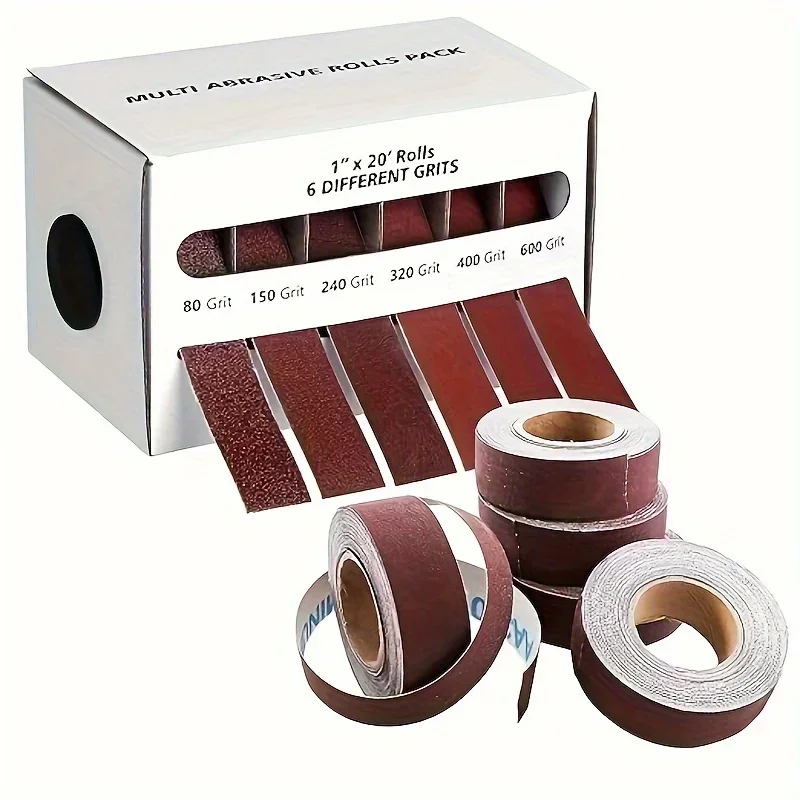 

1/4/5/6 Rolls of 6 Meters 25mm Grit Sandpaper Dry Sanding Emery Strips Stretchable Sandpaper Wrap Strips Dispenser Cloth