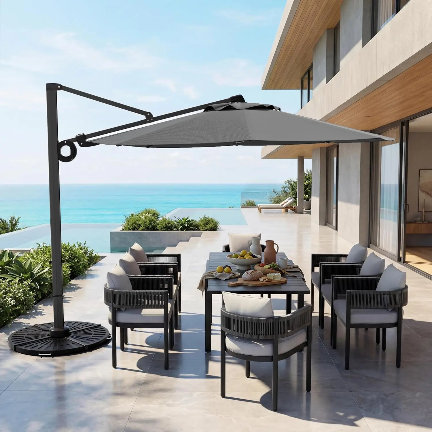 12 FT Patio Umbrella, Outdoor Large Round Cantilever Umbrella with 360° Rotation, Aluminum Offset Umbrella for Patio, Custom