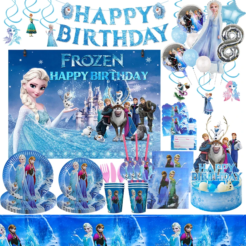 Disney Snow Queen Birthday Decoration stoviglie Cup Plate Elsa Balloon Frozen Birthday Party background New Style Party Supplies